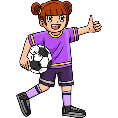 Bu karikatür, futbol topu tutan bir kızı gösteriyor..