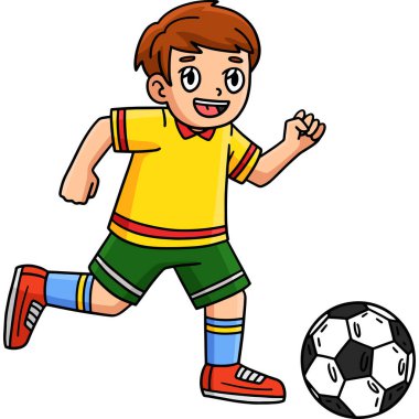 Bu karikatür, futbol topu kovalayan bir çocuğu gösteriyor..