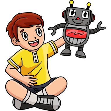 Bu karikatür, Robot Oyuncak 'la oynayan bir çocuğu gösteriyor..