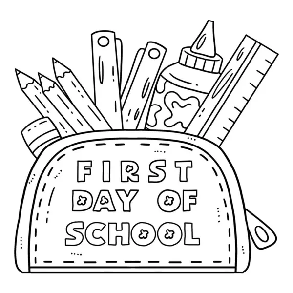 stock vector A cute and funny coloring page of a First Day of School on Pencil Case Provides hours of coloring fun for children. To color, this page is very easy. Suitable for little kids and toddlers.