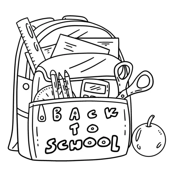 一个可爱和有趣的彩色页面回到学校袋与苹果 为孩子们提供几个小时的彩色娱乐 要配色 这一页很容易 适用于幼儿及幼儿 — 图库矢量图片#