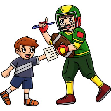 This cartoon clipart shows an American Football Player and a Boy illustration. clipart