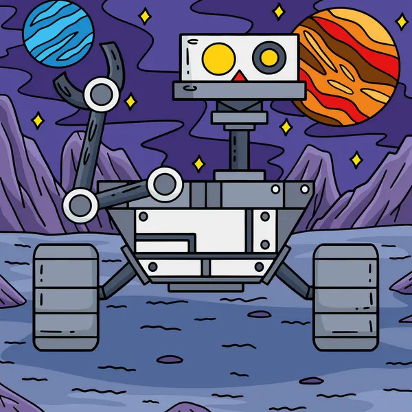 Cuplikan Kartun Ini Menunjukkan Ilustrasi Rover Robot - Stok Vektor