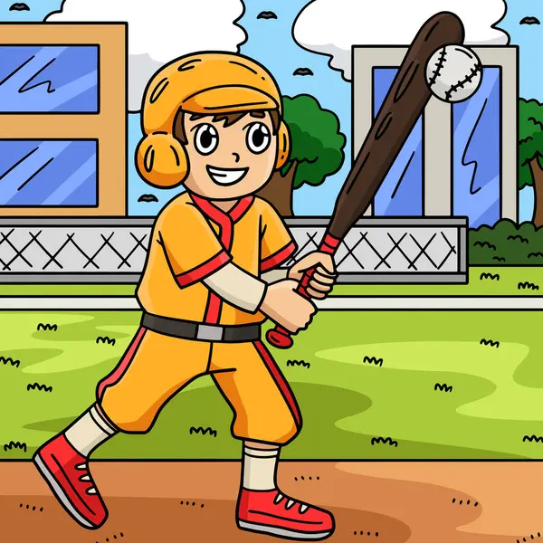 Deze Cartoon Clipart Toont Een Jongen Raken Van Een Honkbal — Stockvector