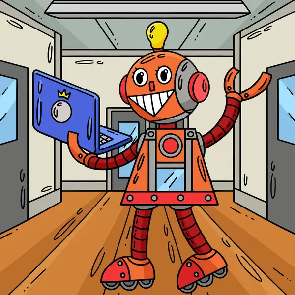Denne Tegneserien Viser Robot Med Bærbar Illustrasjon – stockvektor