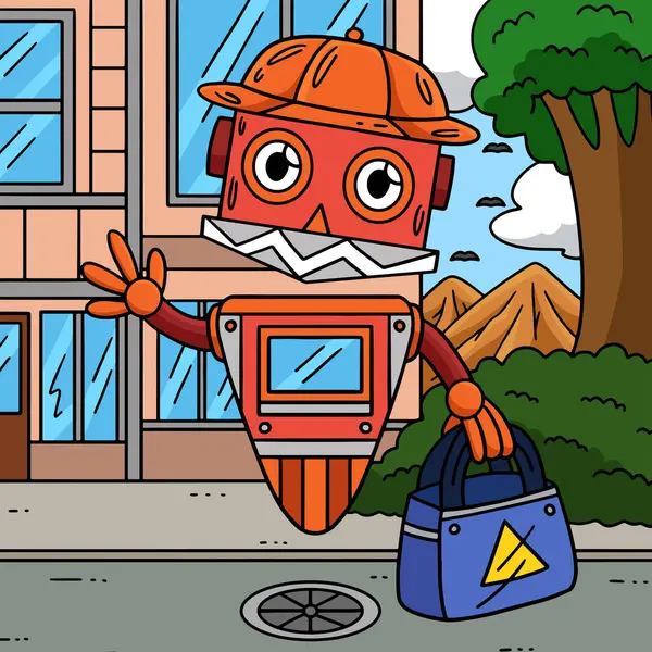 Dette Tegneserie Klippet Viser Flytende Robot Med Bag Illustrasjon – stockvektor