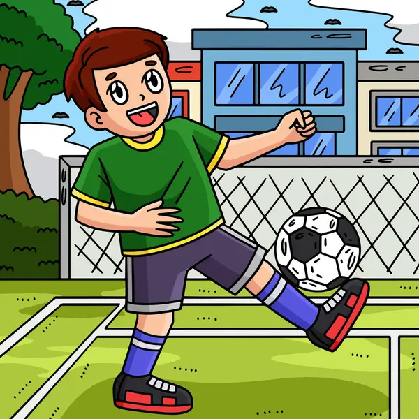 Denne Tegneserien Viser Gutt Som Balanserer Fotballball Med Fotillustrasjon – stockvektor