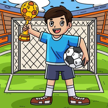 Bu karikatür, Futbol Kupası illüstrasyonlu bir çocuğu gösteriyor..