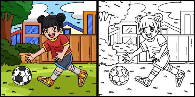 Bu boyama sayfasında Futbol Topu Seçen Bir Kız var. Bu illüstrasyonun bir tarafı renkli ve çocuklar için bir ilham kaynağı..