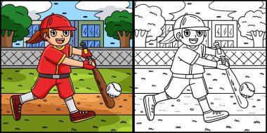 Bu boyama sayfasında Beyzbola Vuran Kız var. Bu illüstrasyonun bir tarafı renkli ve çocuklar için bir ilham kaynağı.. 