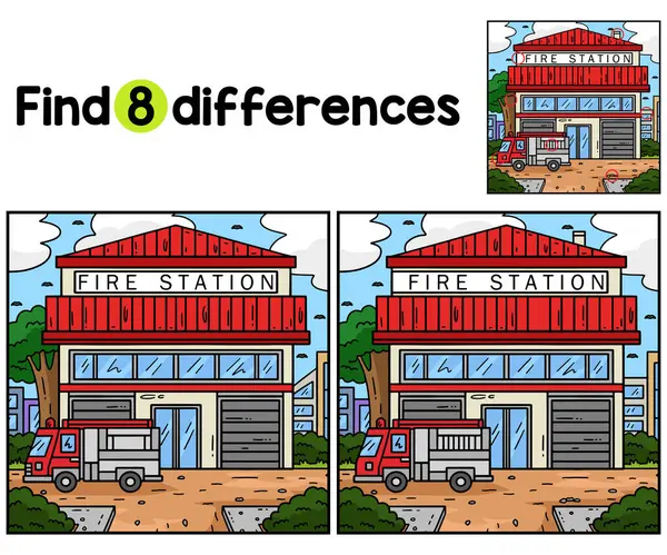Encontre Localize Diferenças Nesta Página Atividades Crianças Firefighter Station Jogo Ilustrações De Bancos De Imagens Sem Royalties