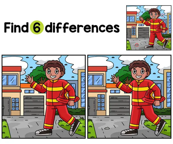 Znajdź Lub Miejscu Różnice Tej Stronie Aktywności Dzieci Firefighter Holding Wektor Stockowy