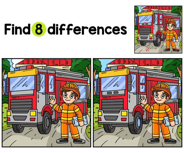 Encontre Localize Diferenças Nesta Página Atividades Crianças Bombeiros Caminhões Bombeiros Ilustrações De Bancos De Imagens Sem Royalties