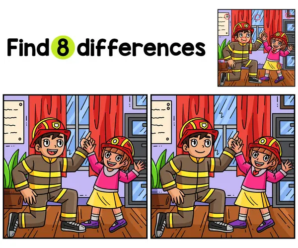 Encontre Localize Diferenças Nesta Página Atividades Bombeiros Crianças Jogo Engraçado Vetores De Bancos De Imagens
