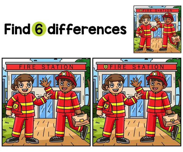 Encuentra Detecta Las Diferencias Esta Página Actividad Firefighter Friend Kids Gráficos vectoriales