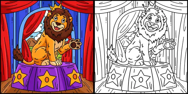 Esta Página Para Colorir Mostra Leão Circus Podium Lado Desta Gráficos Vetores