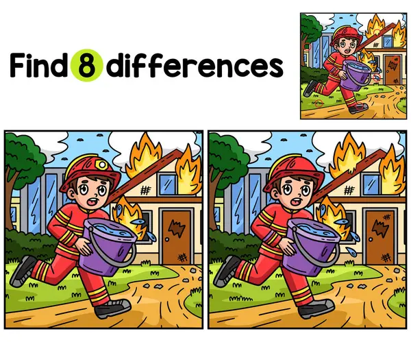 Encontre Localize Diferenças Nesta Página Atividades Crianças Bombeiro Com Balde Gráficos Vetores