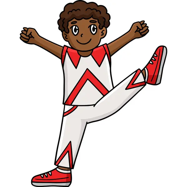 这个卡通片部分展示了一个啦啦队队长男孩养着一条腿的例子 — 图库矢量图片
