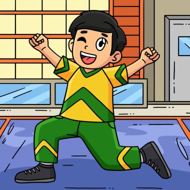 Bu karikatür, Amigo Kız 'ın dizlerinin üstüne çökmesini gösteriyor..