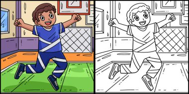 Bu boyama sayfasında amigo kızların zıpladığı bir çocuk var. Bu illüstrasyonun bir tarafı renkli ve çocuklar için bir ilham kaynağı..