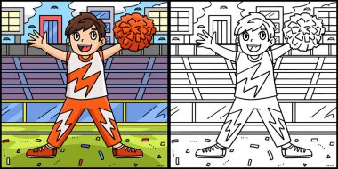 Bu boyama sayfasında amigo kızların el salladığı bir çocuk var. Bu illüstrasyonun bir tarafı renkli ve çocuklar için bir ilham kaynağı..