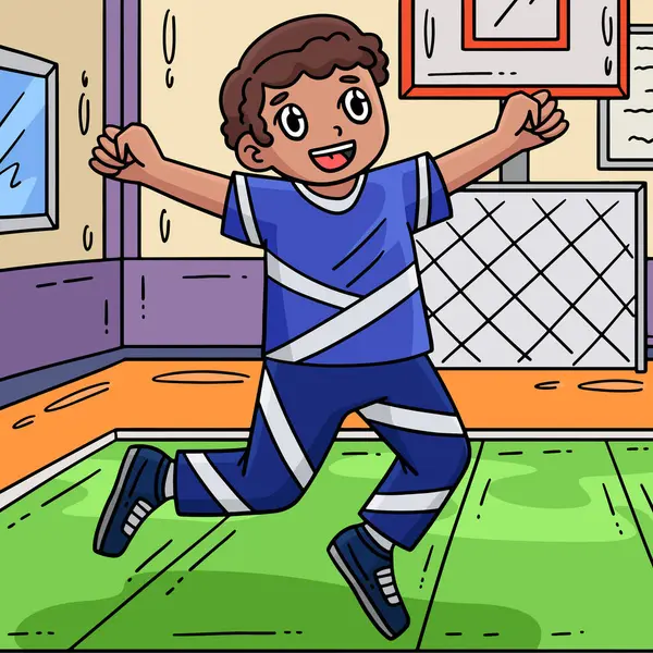 Denna Tecknade Clipart Visar Cheerleading Boy Cheerleader Jumping Illustration — Stock vektor