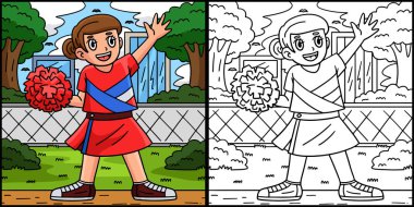 Bu boyama sayfasında amigo kız el sallıyor. Bu illüstrasyonun bir tarafı renkli ve çocuklar için bir ilham kaynağı..