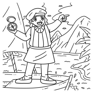Pusulası olan bir Kolomb Günü Kaşifi 'nin sevimli ve komik renkli sayfası. Çocuklar için saatlerce boyama eğlencesi sağlıyor. Renklendirmek için, bu sayfa çok kolaydır. Küçük çocuklar ve yeni yürümeye başlayanlar için uygun..
