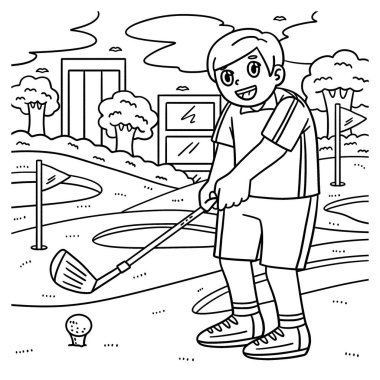 Bir golfçünün vurmaya hazırlandığı sevimli ve komik renkli bir sayfa. Çocuklar için saatlerce boyama eğlencesi sağlıyor. Renklendirmek için, bu sayfa çok kolaydır. Küçük çocuklar ve yeni yürümeye başlayanlar için uygun..