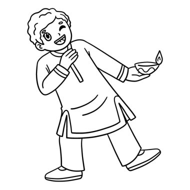Dans eden bir Diwali çocuğunun sevimli ve komik renkli sayfası. Elinde mum tutarak çocuklara saatlerce boyama eğlencesi sağlıyor. Renklendirmek için, bu sayfa çok kolaydır. Küçük çocuklar ve yeni yürümeye başlayanlar için uygun..