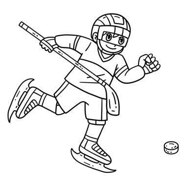 Hokey topu kovalayan buz hokeyi oyuncusunun sevimli ve komik renkli sayfası. Çocuklar için saatlerce boyama eğlencesi sağlıyor. Renklendirmek için, bu sayfa çok kolaydır. Küçük çocuklar ve yeni yürümeye başlayanlar için uygun.. 