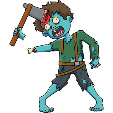 Bu karikatür, kafasında balta olan bir zombiyi gösteriyor..