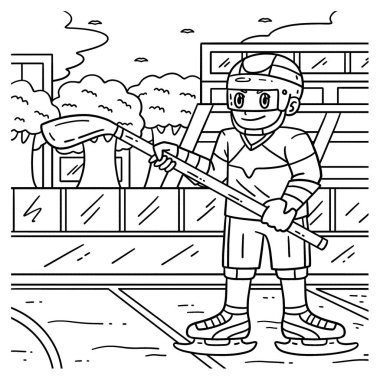 Hokey sopası tutan buz hokeyi oyuncusunun sevimli ve komik renkli sayfası. Çocuklar için saatlerce boyama eğlencesi sağlıyor. Renklendirmek için, bu sayfa çok kolaydır. Küçük çocuklar ve yeni yürümeye başlayanlar için uygun.. 