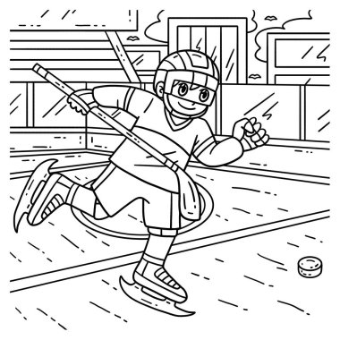 Hokey topu kovalayan buz hokeyi oyuncusunun sevimli ve komik renkli sayfası. Çocuklar için saatlerce boyama eğlencesi sağlıyor. Renklendirmek için, bu sayfa çok kolaydır. Küçük çocuklar ve yeni yürümeye başlayanlar için uygun.. 