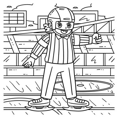 Buz hokeyi kadın hakeminin sevimli ve komik renkli sayfası. Çocuklar için saatlerce boyama eğlencesi sağlıyor. Renklendirmek için, bu sayfa çok kolaydır. Küçük çocuklar ve yeni yürümeye başlayanlar için uygun.. 