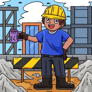 Bu karikatür, bir inşaat işçisinin kahve molası illüstrasyonunu gösteriyor..