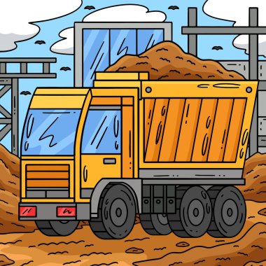 Bu karikatür parçası bir İnşaat Döküm Kamyonu illüstrasyonunu gösterir.