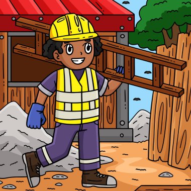 Bu karikatür, merdiven çizimi olan bir inşaat işçisini gösterir.