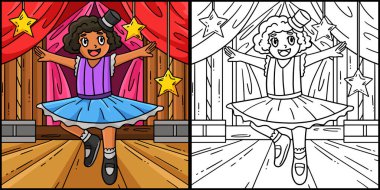 Bu renkli sayfa bir Sirk Dansçısı Balerin 'i gösteriyor. Bu illüstrasyonun bir tarafı renkli ve çocuklar için bir ilham kaynağı..