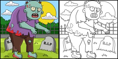 Bu boyama sayfasında Zombi Koca Adam var. Bu illüstrasyonun bir tarafı renkli ve çocuklar için bir ilham kaynağı..