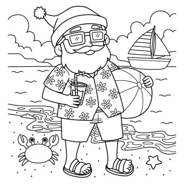 A cute and funny coloring page of a Christmas in July Santa in a Summer Outfit. Provides hours of coloring fun for children. To color, this page is very easy. Suitable for little kids and toddlers. clipart