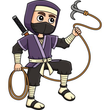 Bu karikatür parçası, kancalı bir Ninja çizimini gösteriyor.. 