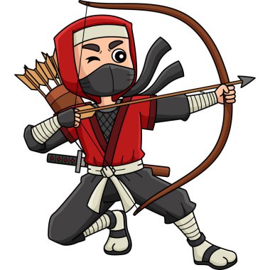 Bu karikatür, elinde ok ve yay olan bir ninjayı gösteriyor.. 