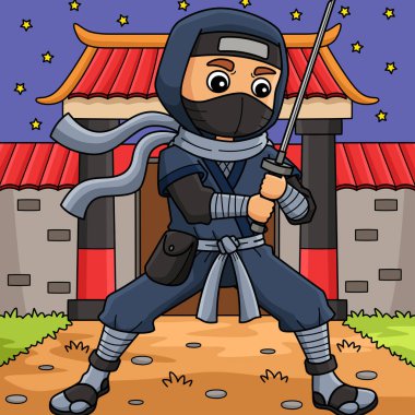 Bu karikatür, bir Ninja 'nın Katana çizimini gösteriyor..