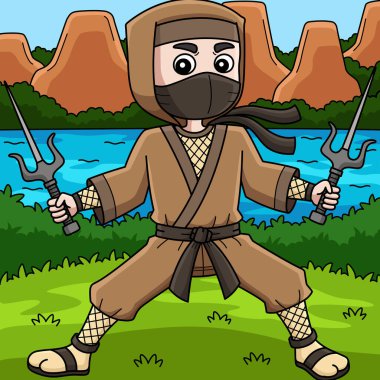 Bu karikatür, bir Ninja 'nın İkiz Sai çizimini gösteriyor..