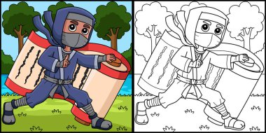 Bu boyama sayfasında Ninja 'nın Büyük Parşömen Tutuşu var. Bu illüstrasyonun bir tarafı renkli ve çocuklar için bir ilham kaynağı..