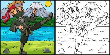 Bu renkli sayfa Ninja Dövüş Sanatları Yapıyor 'u gösteriyor. Bu illüstrasyonun bir tarafı renkli ve çocuklar için bir ilham kaynağı..