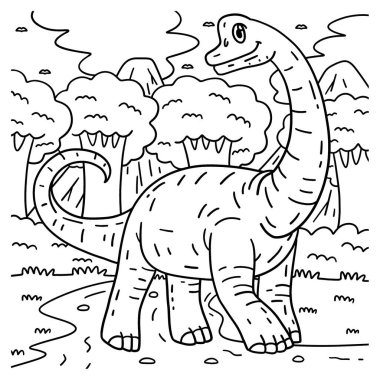 Bir Brachiosaurus dinozorunun sevimli ve komik renkli sayfası. Çocuklar için saatlerce boyama eğlencesi sağlıyor. Renklendirmek için, bu sayfa çok kolaydır. Küçük çocuklar ve yeni yürümeye başlayanlar için uygun..