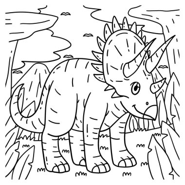 Triceratops dinazorunun sevimli ve komik renkli sayfası. Çocuklar için saatlerce boyama eğlencesi sağlıyor. Renklendirmek için, bu sayfa çok kolaydır. Küçük çocuklar ve yeni yürümeye başlayanlar için uygun..