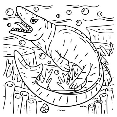 Bir Mosasaurus dinozorunun sevimli ve komik renkli sayfası. Çocuklar için saatlerce boyama eğlencesi sağlıyor. Renklendirmek için, bu sayfa çok kolaydır. Küçük çocuklar ve yeni yürümeye başlayanlar için uygun..